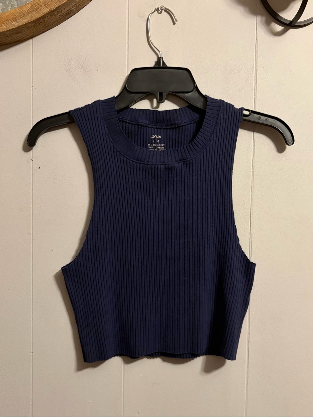 aerie Navy Ribbed Crop Tank Top